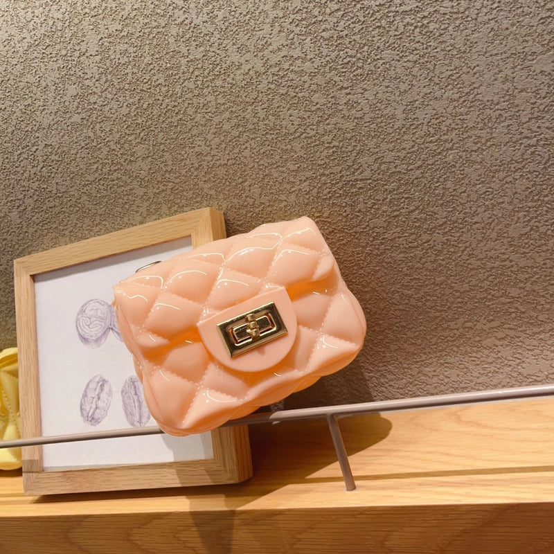 Women's Mini PVC Solid Color Lingge Cute Streetwear Square Flip Cover Lock Clasp Jelly Bag