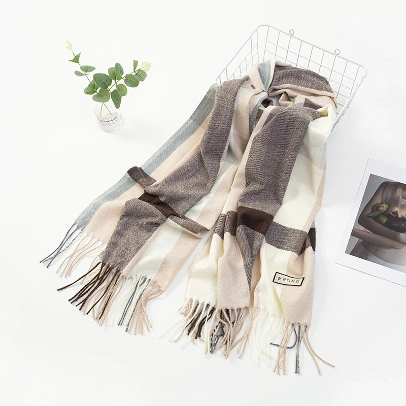 Women'S Fashion Plaid Imitation Cashmere Tassel Scarf