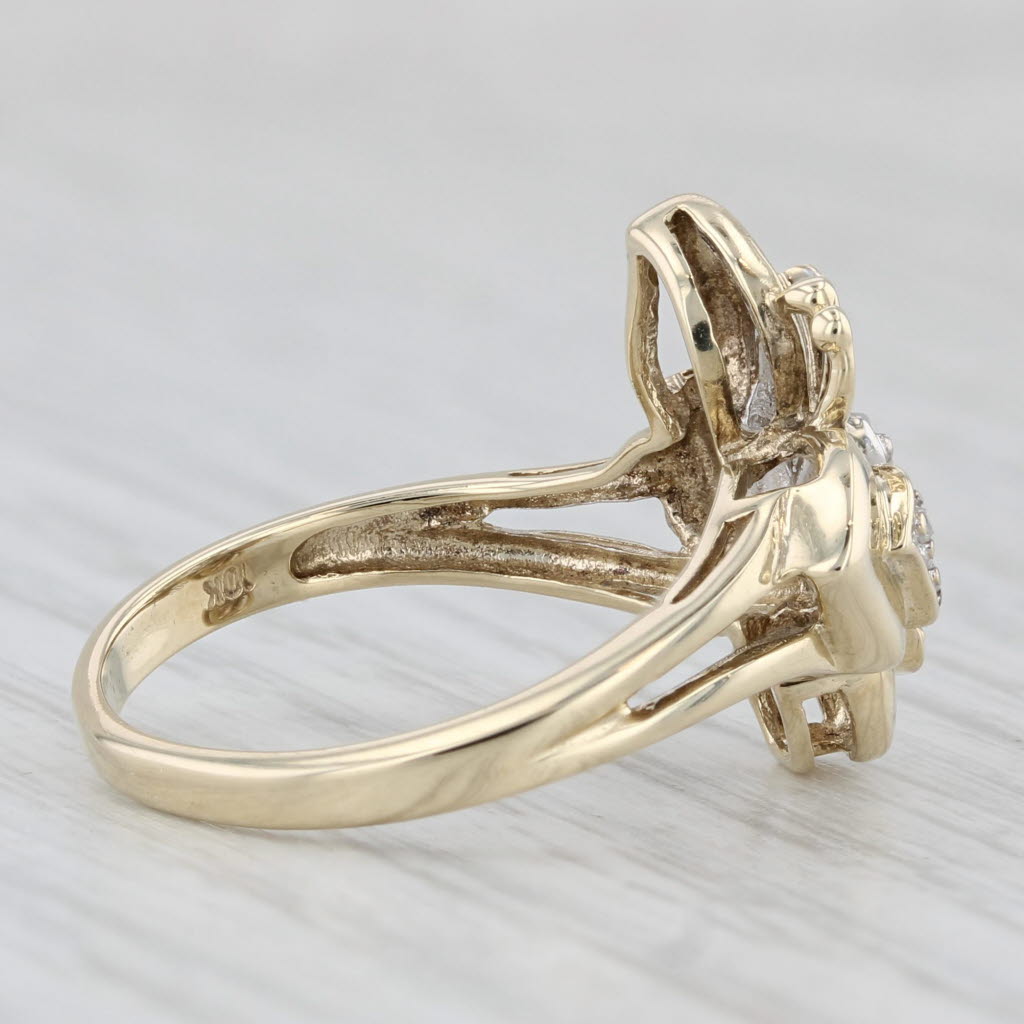 Diamond Cluster Butterfly Ring 10k Yellow Gold Size 7.5