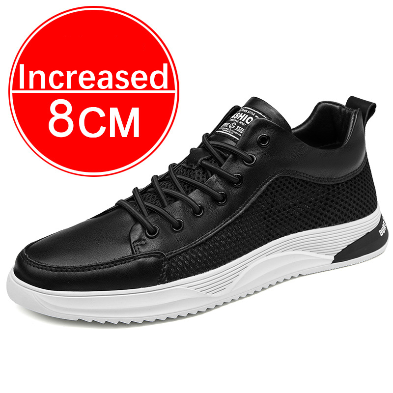 Gptsolvy Fashion Genuine Leather Men Skataboard Shoes Elevator 6/8CM Height Increase Sports Hollow Breathable Sneakers Heightening Shoes