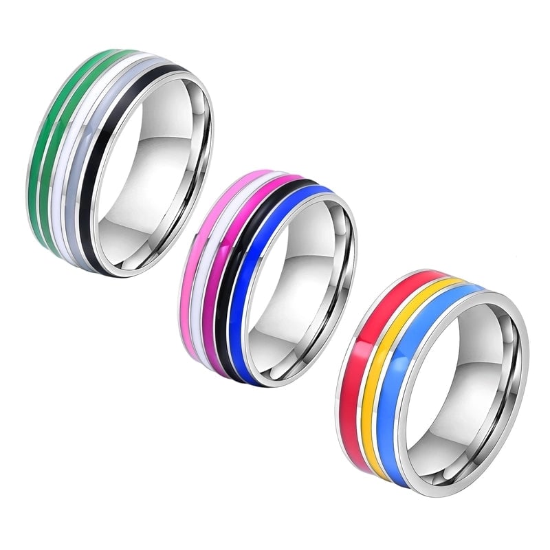 304 Stainless Steel Minimalist Epoxy Color Block Rings