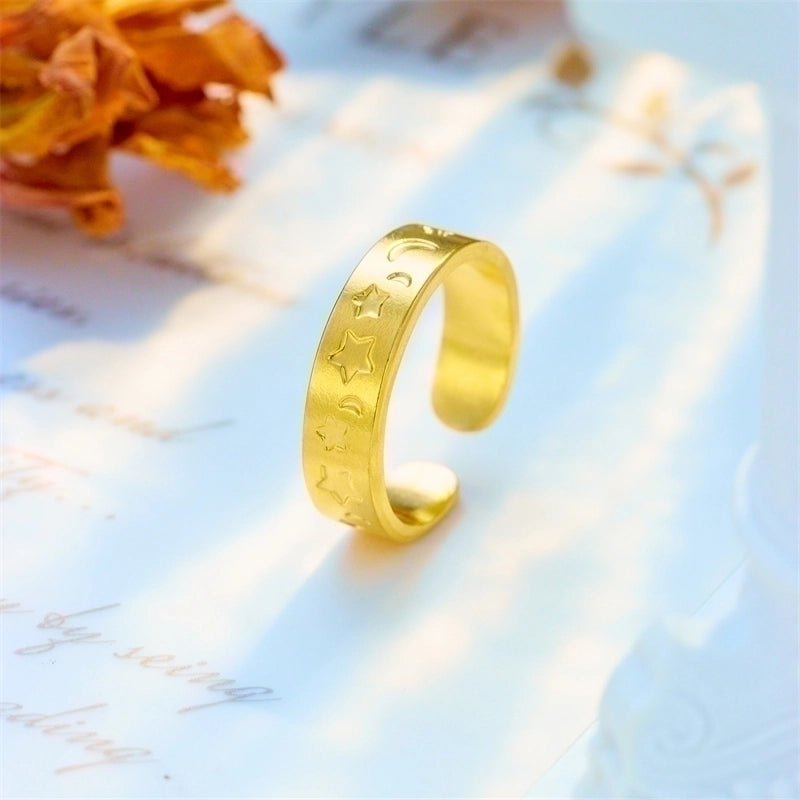 Basic Cross Star 304 Stainless Steel 18K Gold Plated Gold Plated Stainless Steel Rings