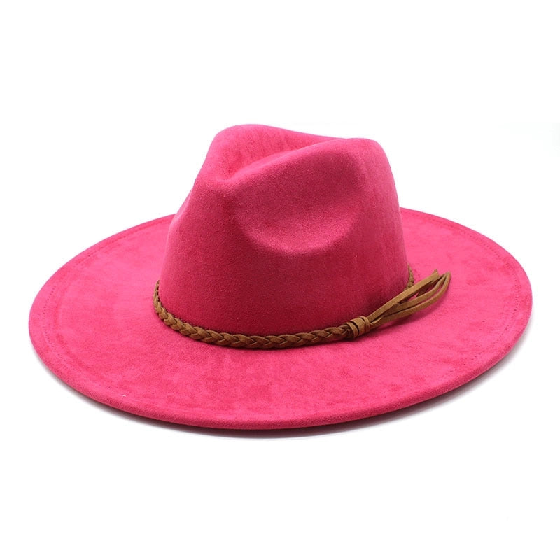 New Suede Top Hat Men And Women Couple Big Brim Hat Peach Heart Top Gentleman's Hat