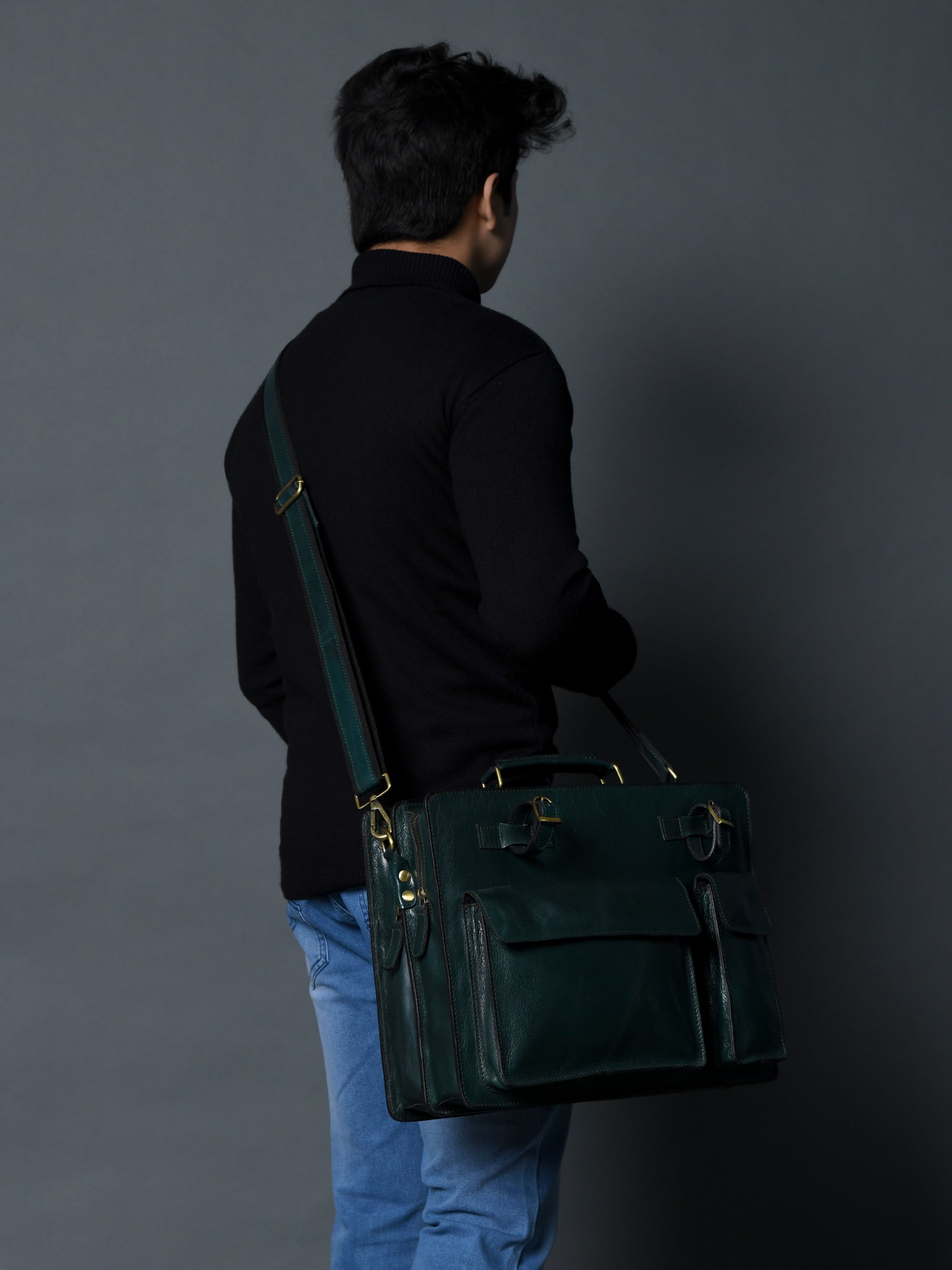 Tuscany Italian Leather Briefcase. Green