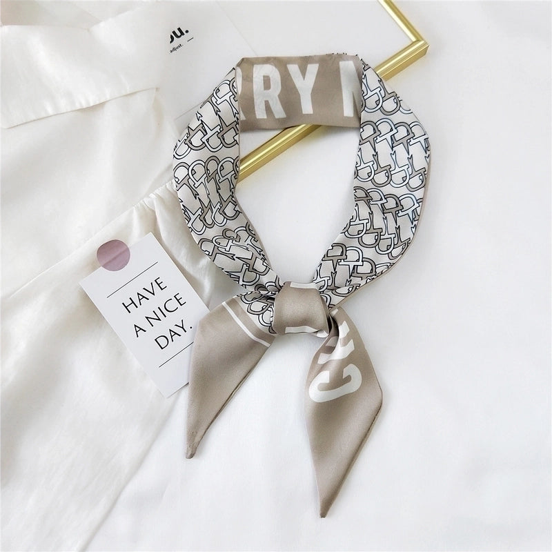 Fashion Streamer Printing Bow Silk Scarf