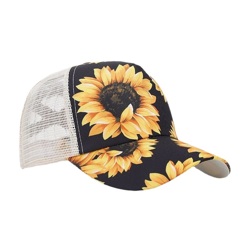 Unisex Casual Sunflower Leopard Printing Curved Eaves Baseball Cap
