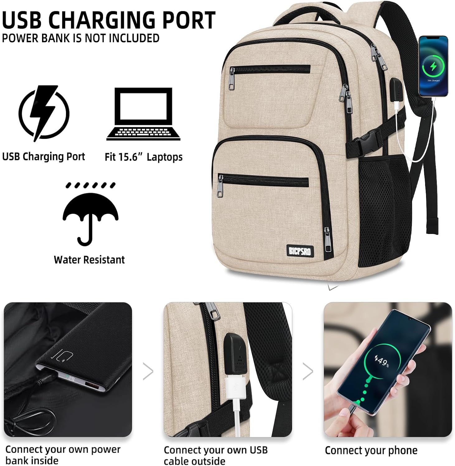 Black backpack for school, School Backpack for boys teens, Backpacks for men, College high middle school bookbag Fits15.6 Inch Laptop with USB Charging Port, Boys backpack, Book bag