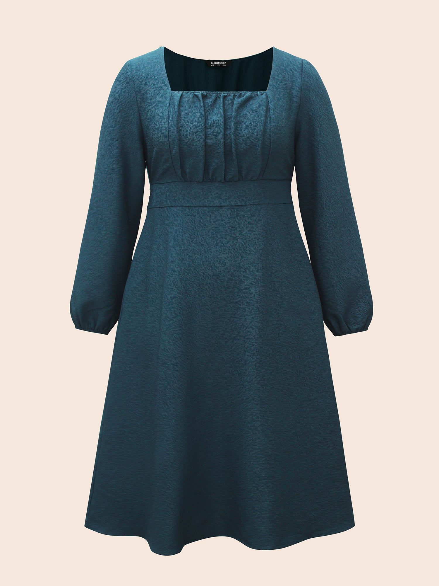 Square Neck Textured Gathered Dress