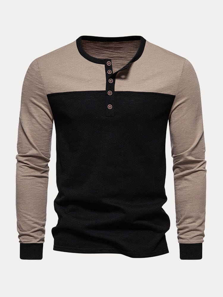 Premium 100% Cotton Splicing Henley Shirt