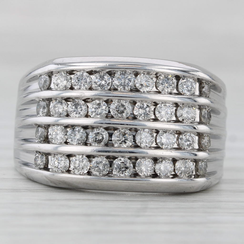 1.15ctw Diamond Ring 10k White Gold Channel Set Rows Size 10.5