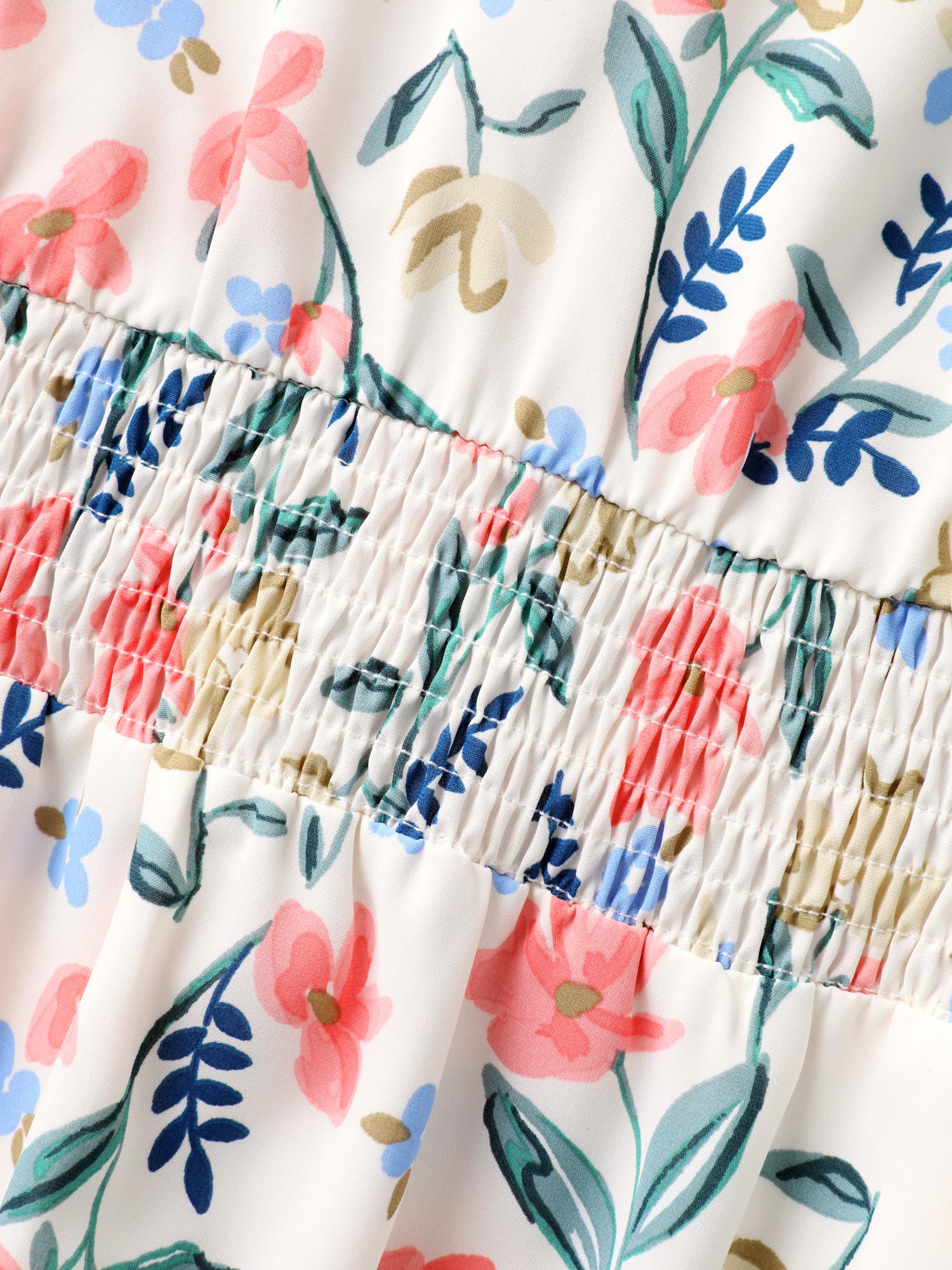 Shirred Waist Floral Print Pockets Midi Dress