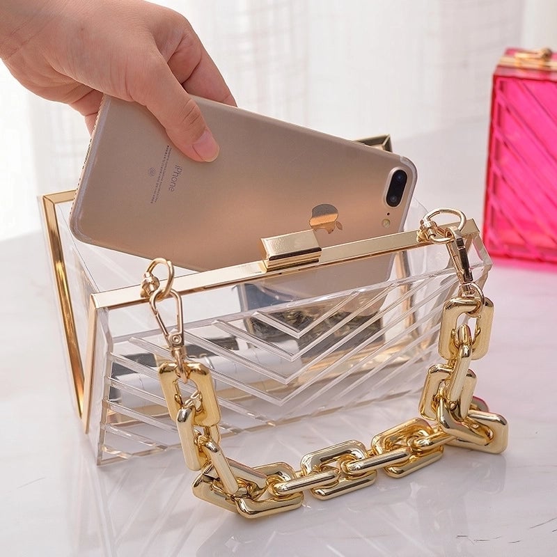Pvc Metal Solid Color Square Evening Bags