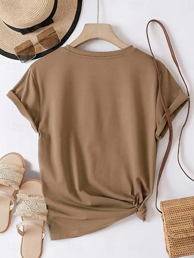 Women's T shirt Tee 100% Cotton Print Daily Weekend Fashion Basic Short Sleeve Crew Neck Pink Summer