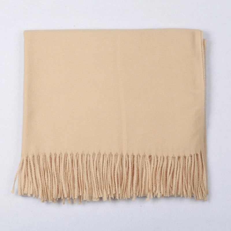 Cashmere Solid Color Scarf Women's Autumn And Winter 220g Explosions Barbed Hair Padded Travel Warm Tassel Shawl