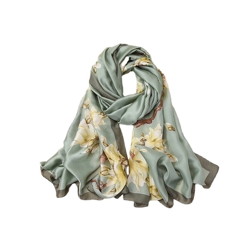 Fashion Flower Satin Printing Silk Scarves