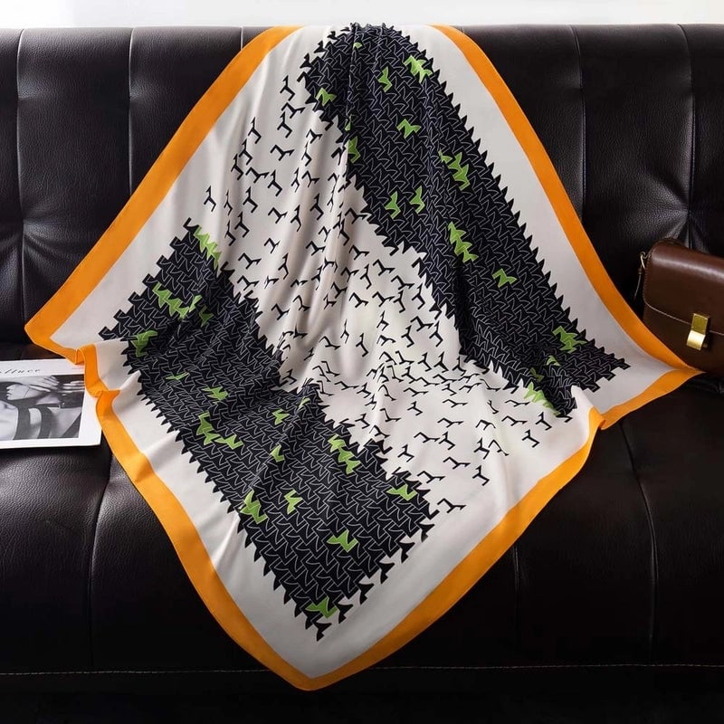 Women's Elegant Minimalist Stripe Flower Satin Silk Scarf