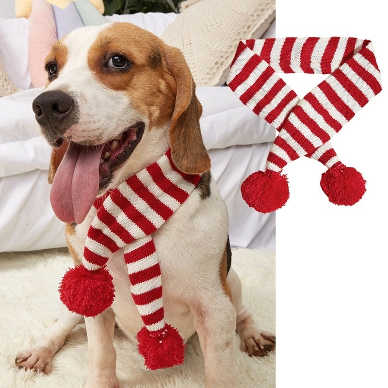 Cute Retro Polyester Christmas Stripe Pet Scarf