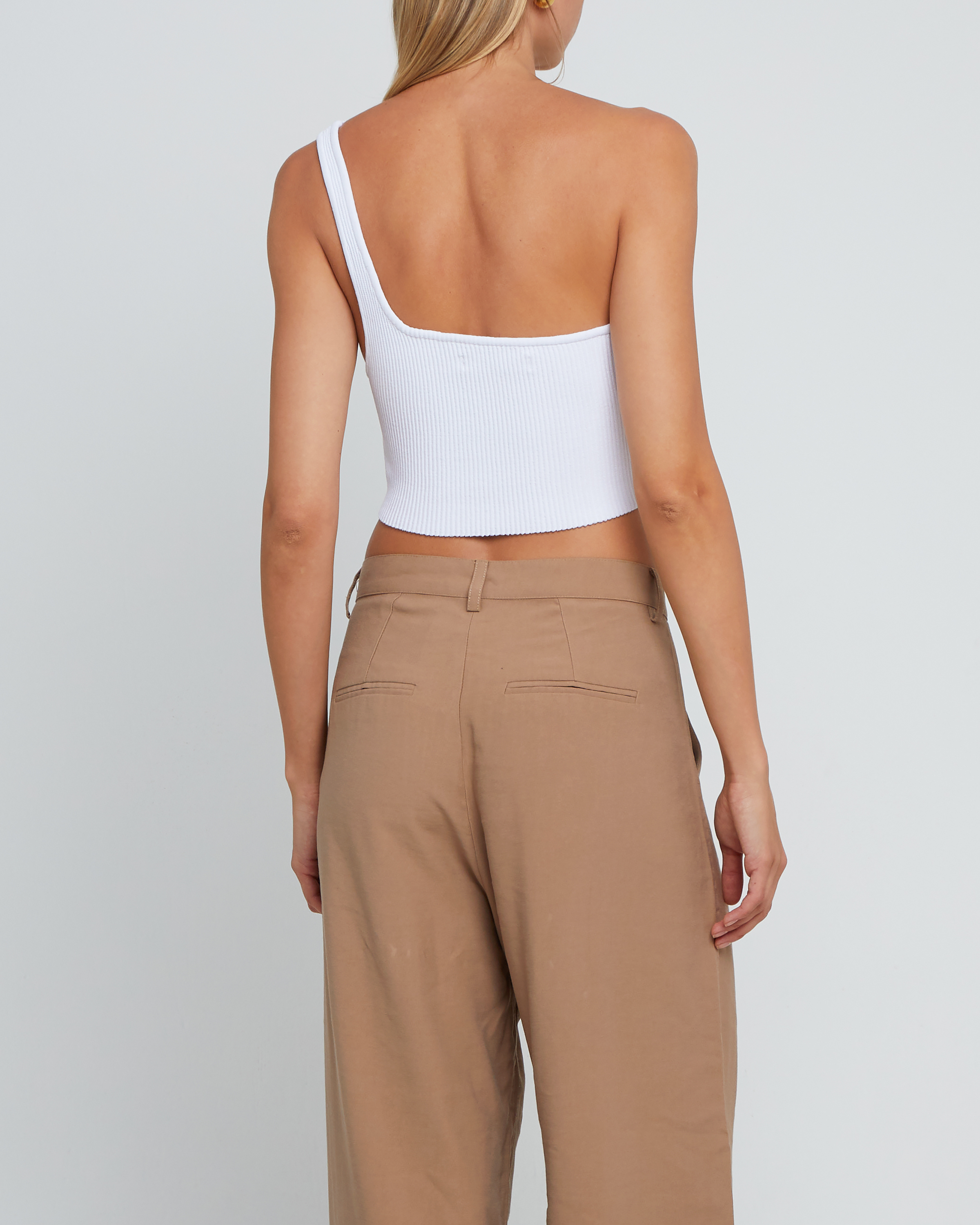 Sculpting Knit One-Shoulder Cropped Tank