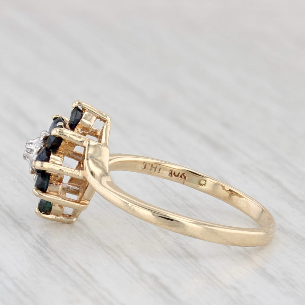 0.65ctw Blue Sapphire Diamond Flower Cluster Ring 10k Yellow Gold Size 6