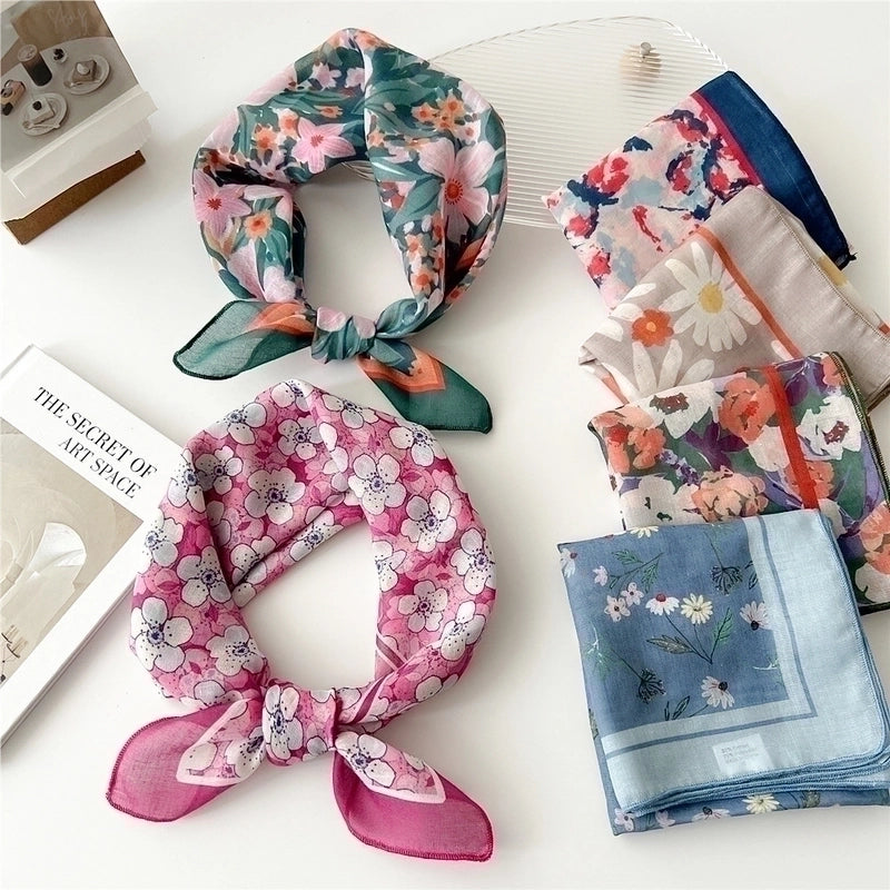 Women's Pastoral Minimalist Flower Cotton And Linen Printing Silk Scarf