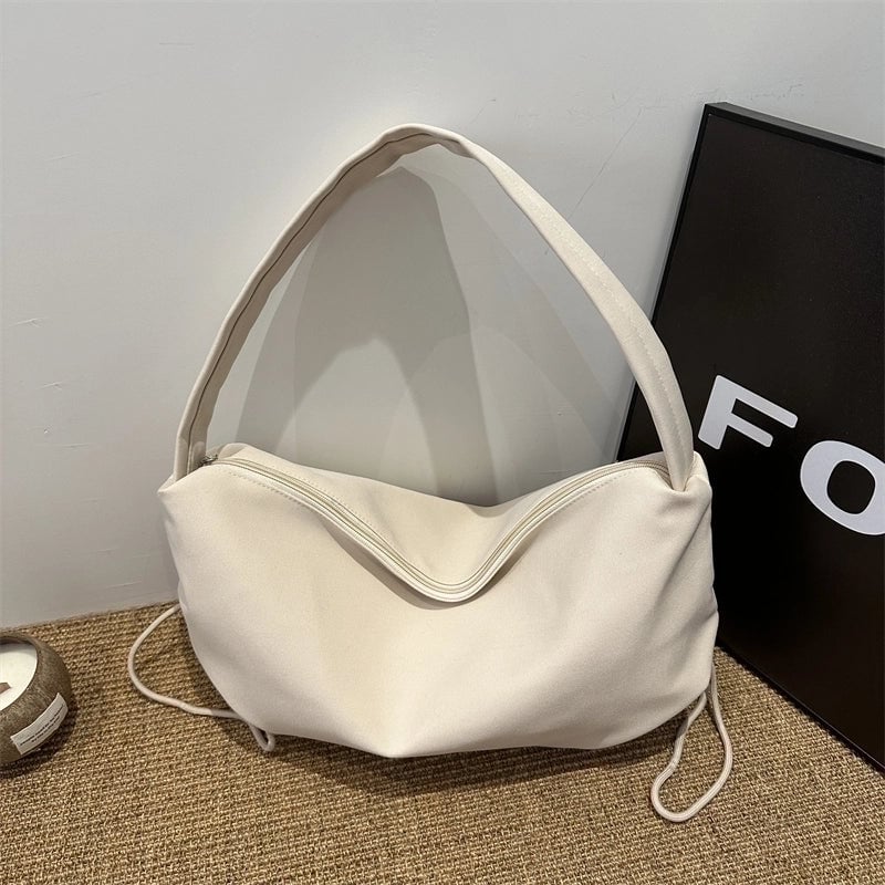 Women's Medium Canvas Solid Color Basic Dumpling Shape Zipper Shoulder Bag