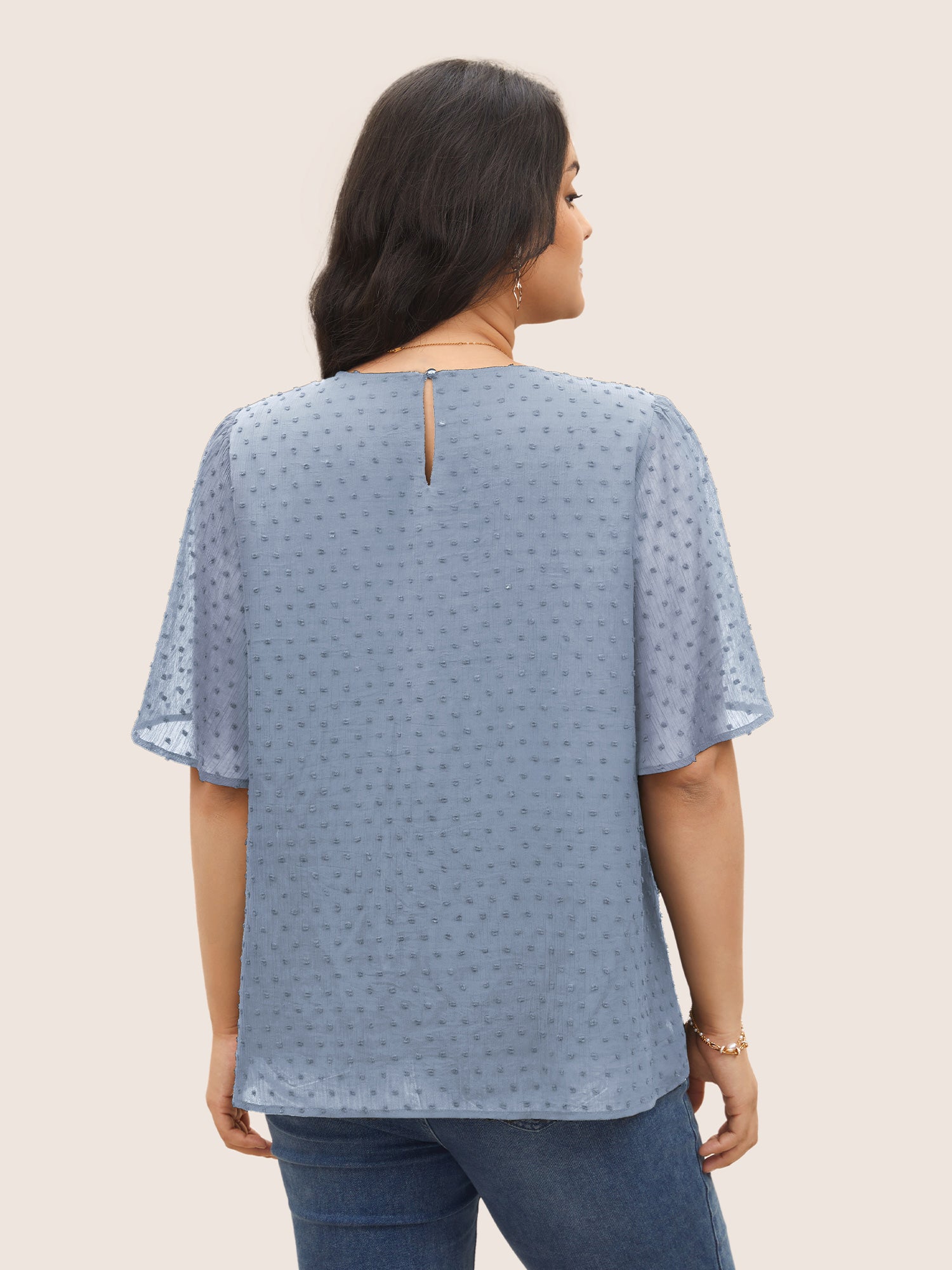 Solid Texture Lace Trim See Through Gathered Blouse