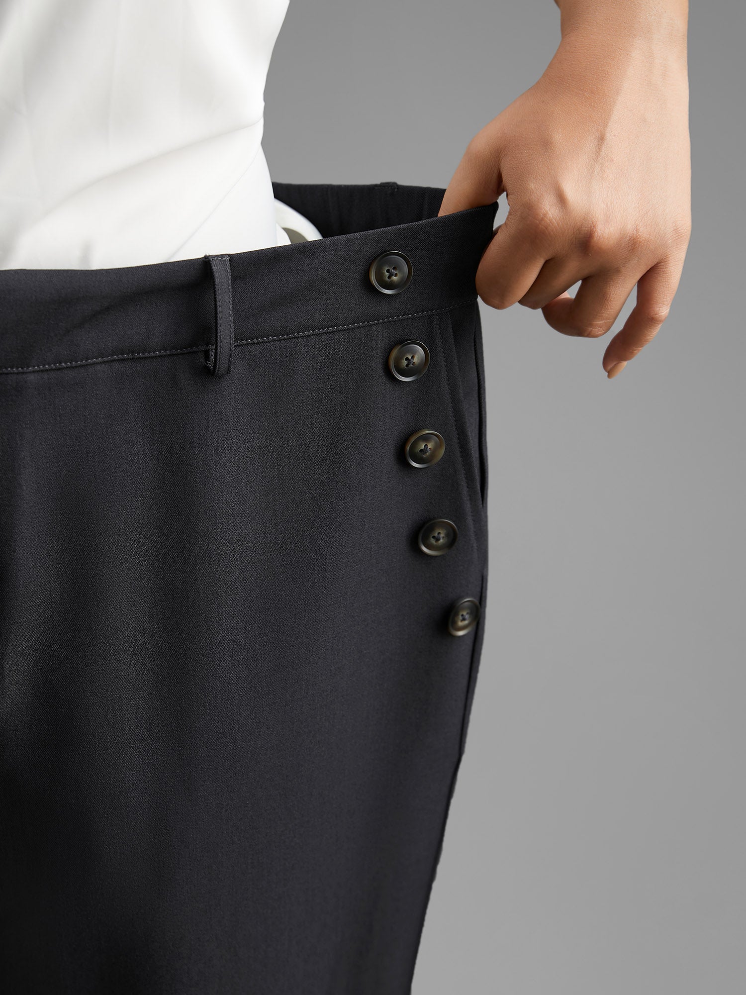 Stretchy Woven Button Detail Bootcut Pants