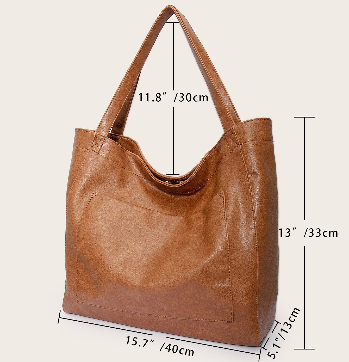 Women's Large Soft Leather Tote Bag With Pocket