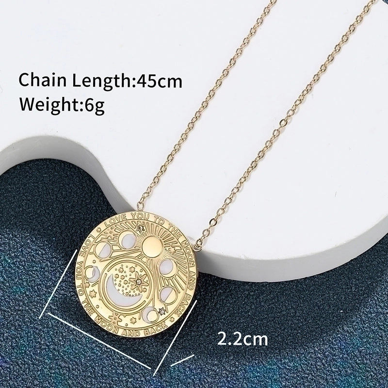 304 Stainless Steel 18K Gold Plated Raw Steel XUPING Minimalist Inlay Sun Moon Artificial Gemstones Pendant Necklace