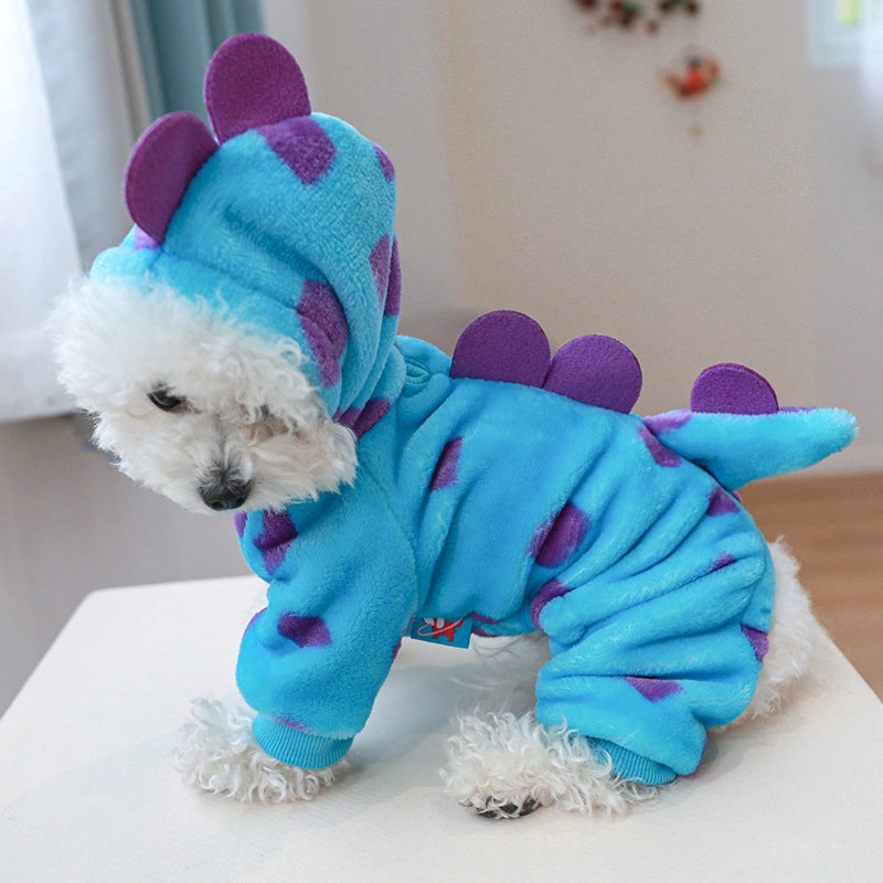 2 Pieces Pet Clothes Autumn And Winter Fleece-Lined Warm Dog Cat Clothing Decoration Flower Four-Legged Dinosaur Transformation Suit Collection