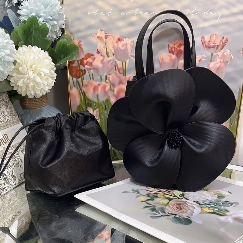 Women's Small Pu Leather Flower Streetwear Open Handbag