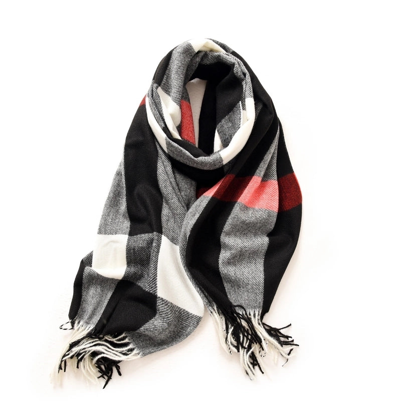 Women's Basic Plaid Polyester Scarf