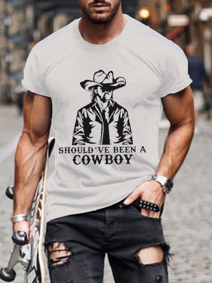 Men's Should've Been A Cowboy RIP Keith Country Music Printed Casual T-Shirt