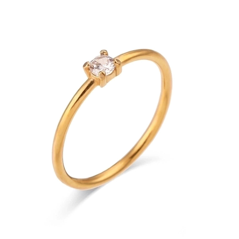 Fashion Round 304 Stainless Steel Artificial Gemstones Birthstone 18K Gold Plated Plating Inlay Rings