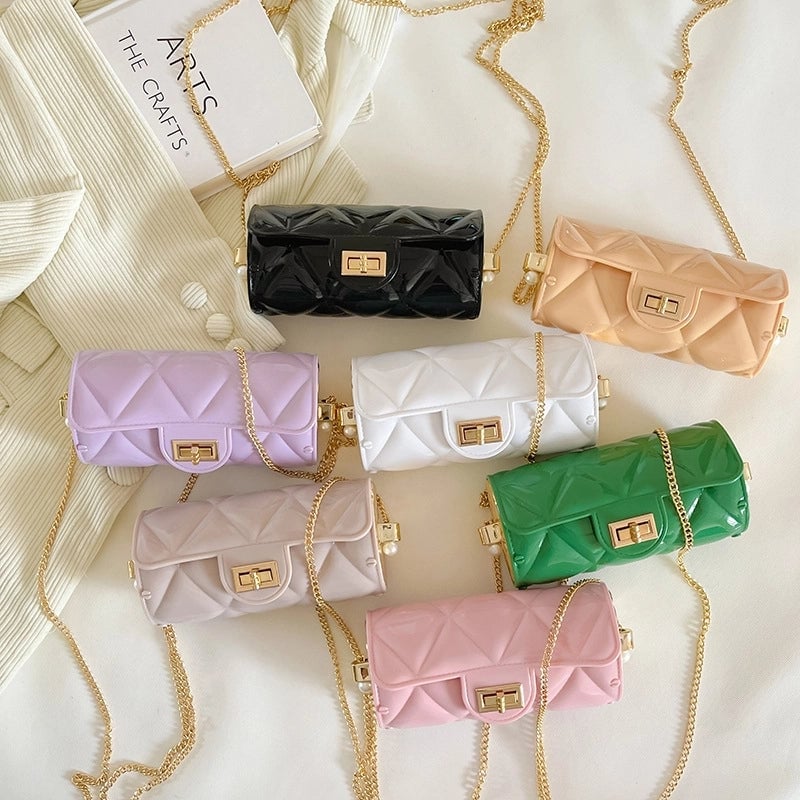 Women's Pvc Solid Color Elegant Cylindrical Lock Clasp Circle Bag Crossbody Bag Chain Bag