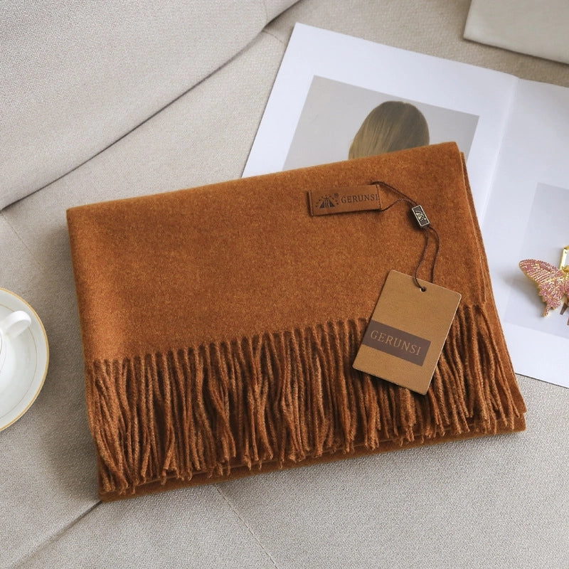 Unisex Retro Preppy Style Solid Color Imitation Cashmere Tassel Scarf