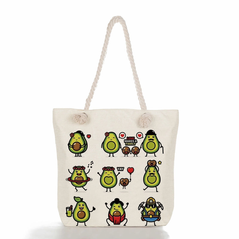Women's Medium Linen Fruit Cute Classic Style Square Zipper Tote Bag Beach Bag