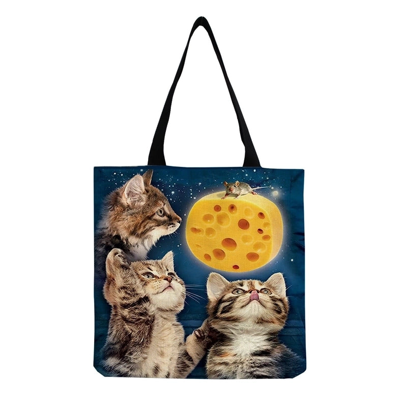 Women's All Seasons Linen Cat Minimalist Square Open Canvas Bag