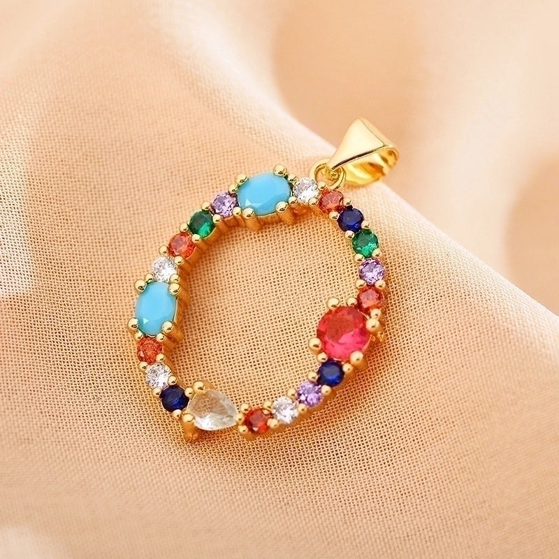 Copper Gold Plated Modern Style Shiny Inlay Letter Glass Stone Zircon Pendant Necklace