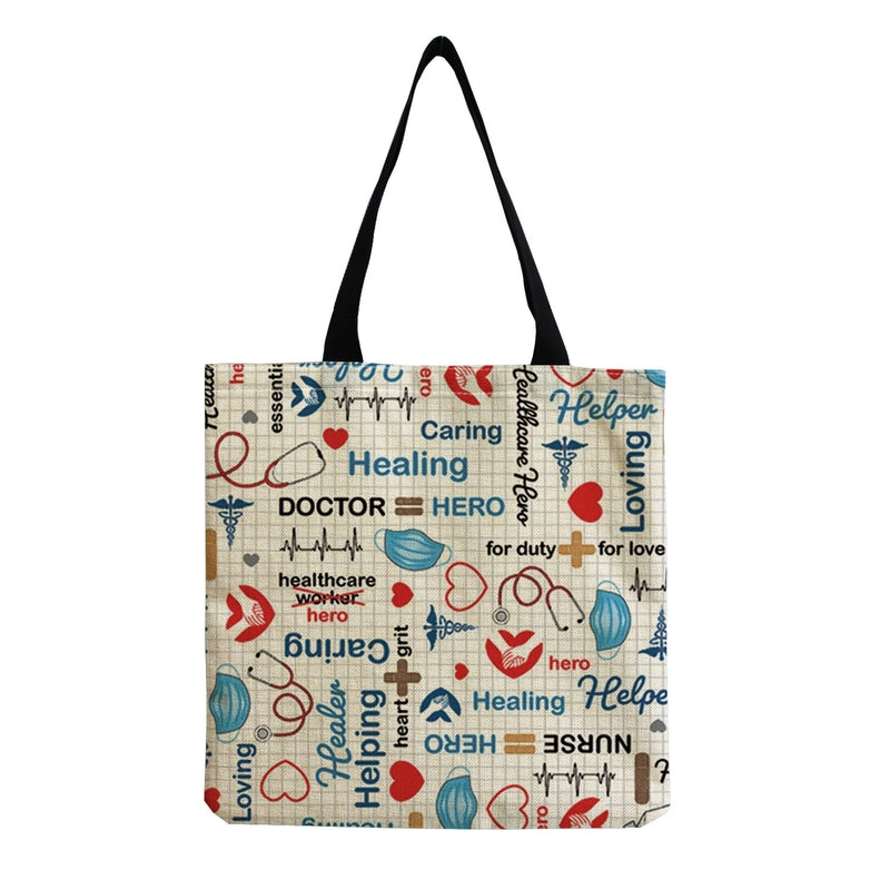 Women's Cotton And Linen Letter Nurse Heart Shape Classic Style Square Open Tote Bag