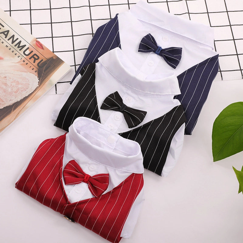 Spring/summer Thin Pet Dog Cat Clothes Western-style Suit Shirt Wedding Dress/gown For Teddy Large Dogs