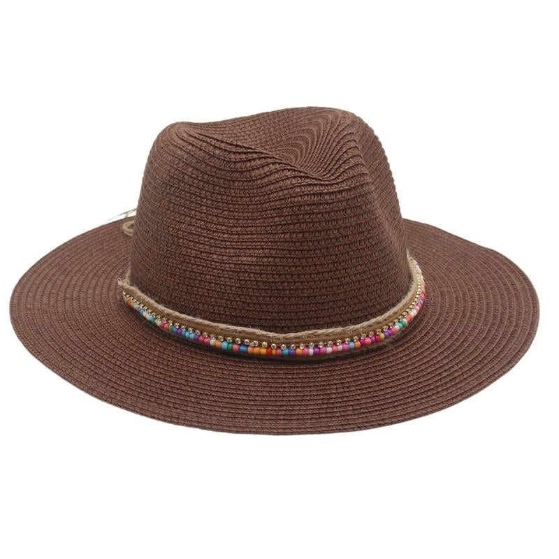 Unisex Ethnic Style Colorful Beaded Big Eaves Straw Hat