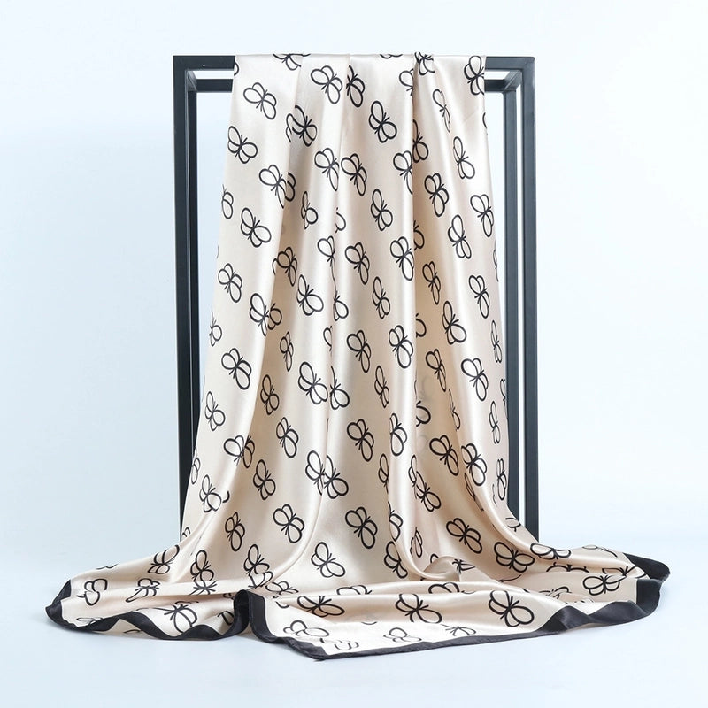 Women's Elegant Printing Color Block Satin Printing Silk Scarf