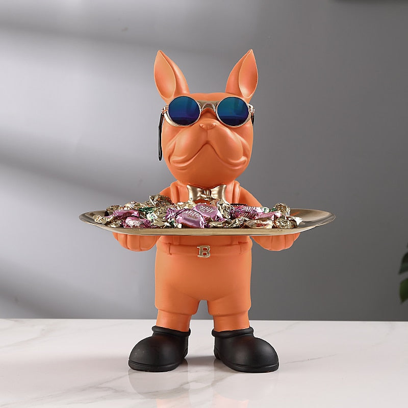 At Your Service Bulldog Sculpture And Tray