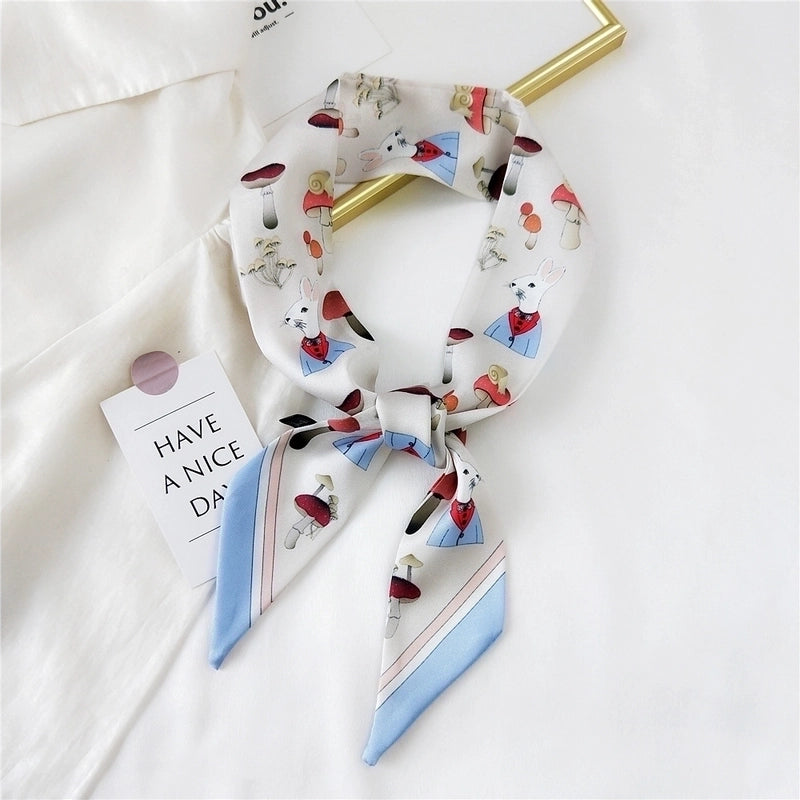 Fashion Streamer Printing Bow Silk Scarf
