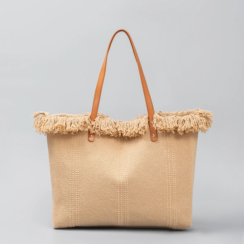 Women's Large Pu Leather Canvas Solid Color Beach Classic Style Square Magnetic Buckle Tote Bag
