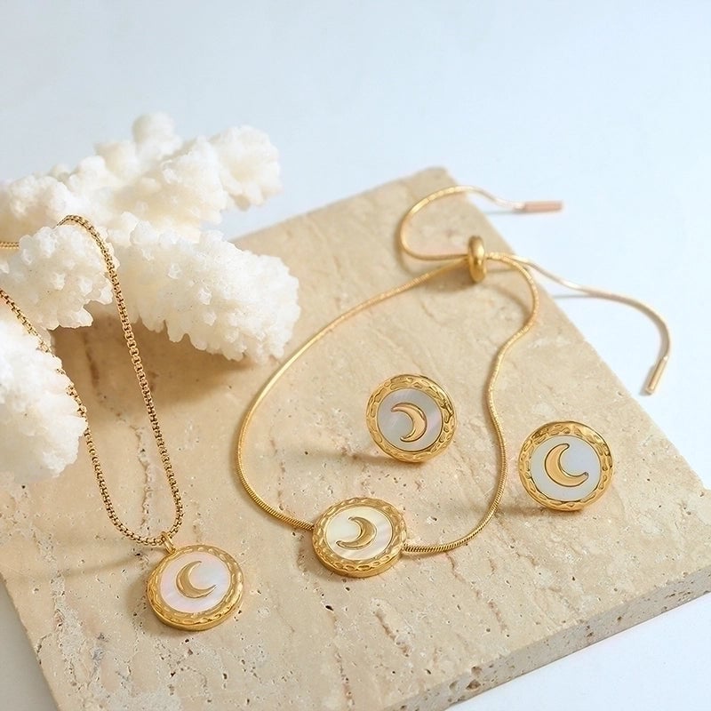 Moon 304 Stainless Steel 18K Gold Plated Plating Bracelets Earrings Necklace