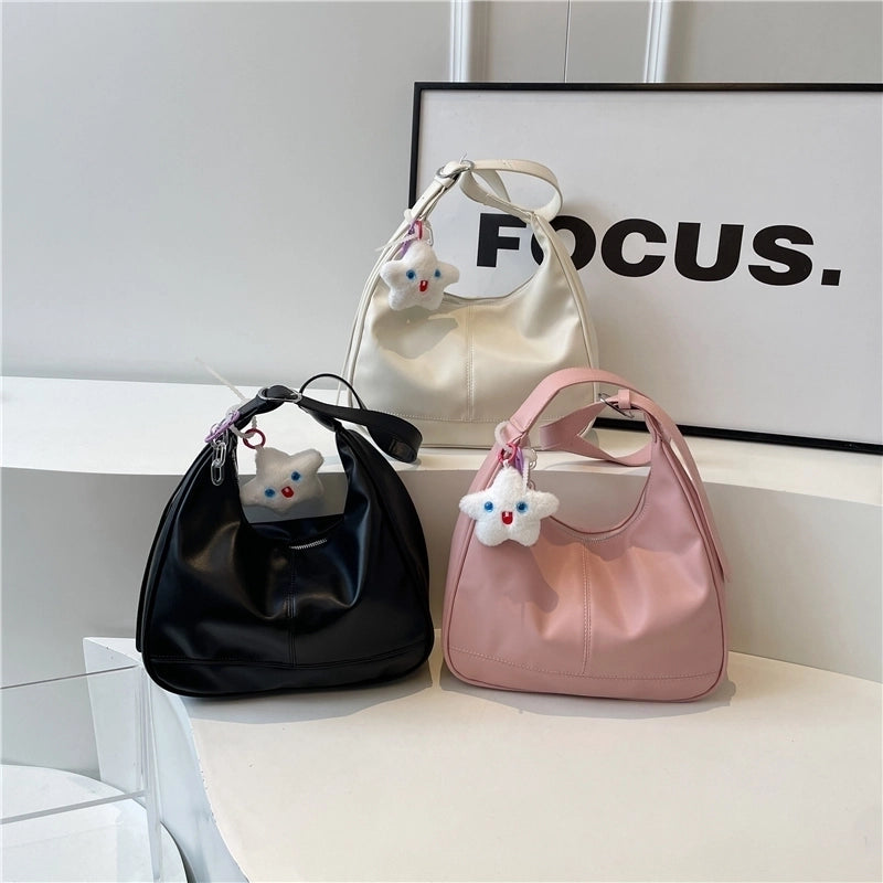 Women's Medium Pu Leather Solid Color Basic Classic Style Sewing Thread Zipper Underarm Bag
