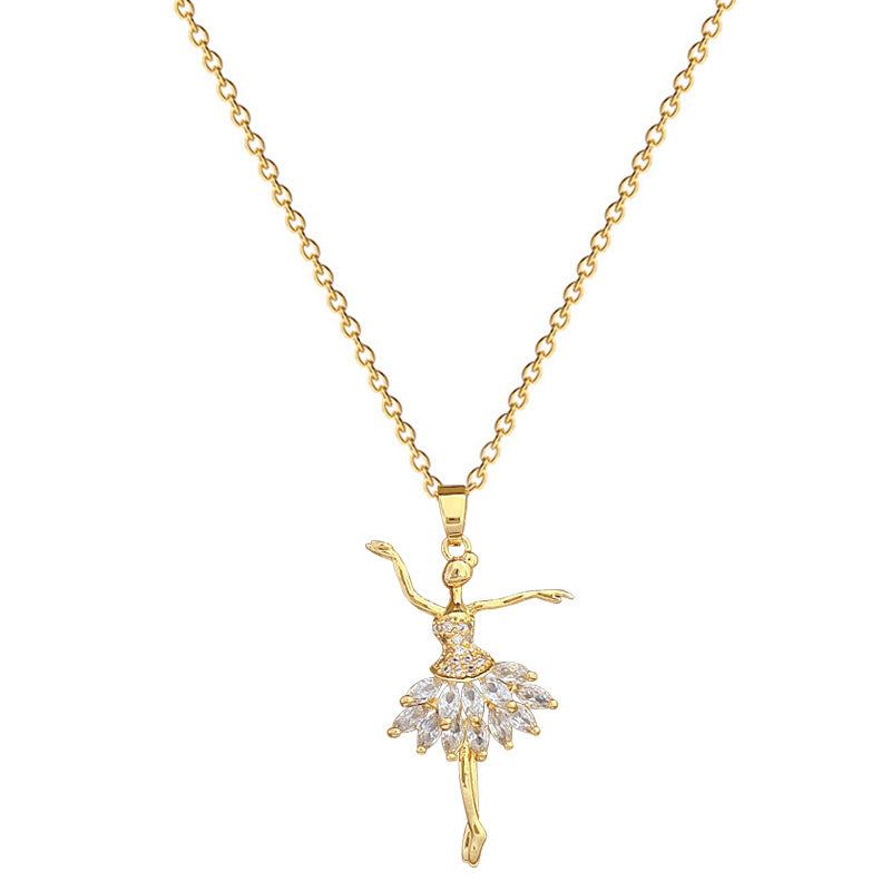 Ballet Dance Full Diamond Gorgeous Full Diamond Necklace Women'S Versatile Clavicle Chain Titanium Steel Chain