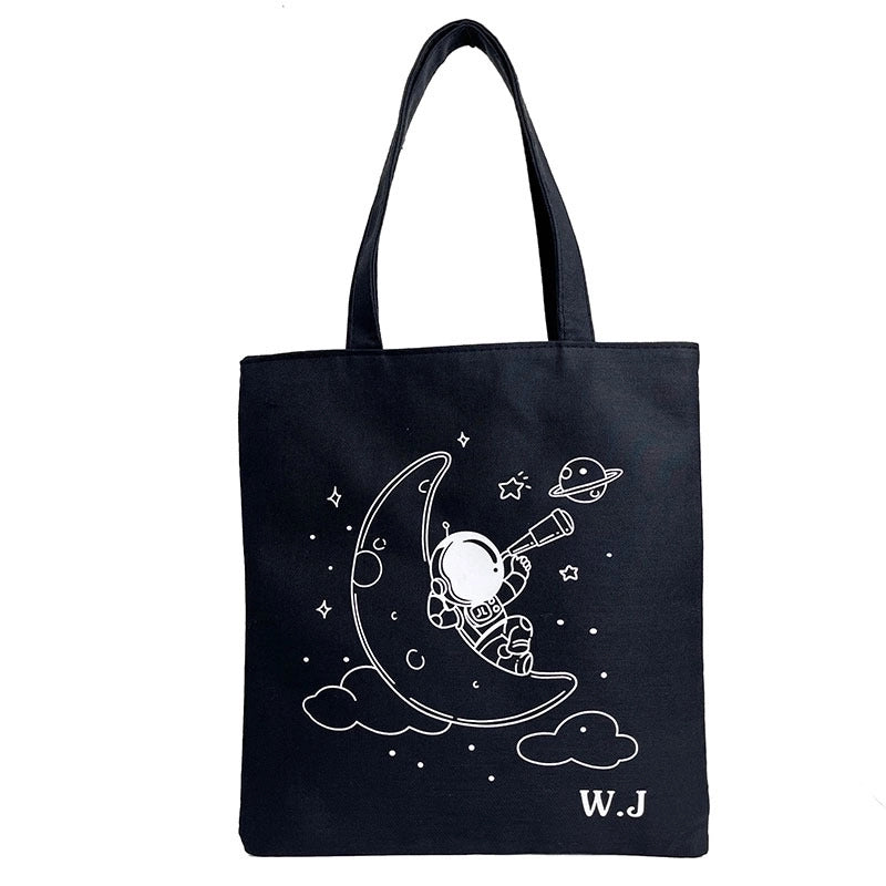 Women's Large Canvas Cartoon Classic Style Zipper Canvas Bag